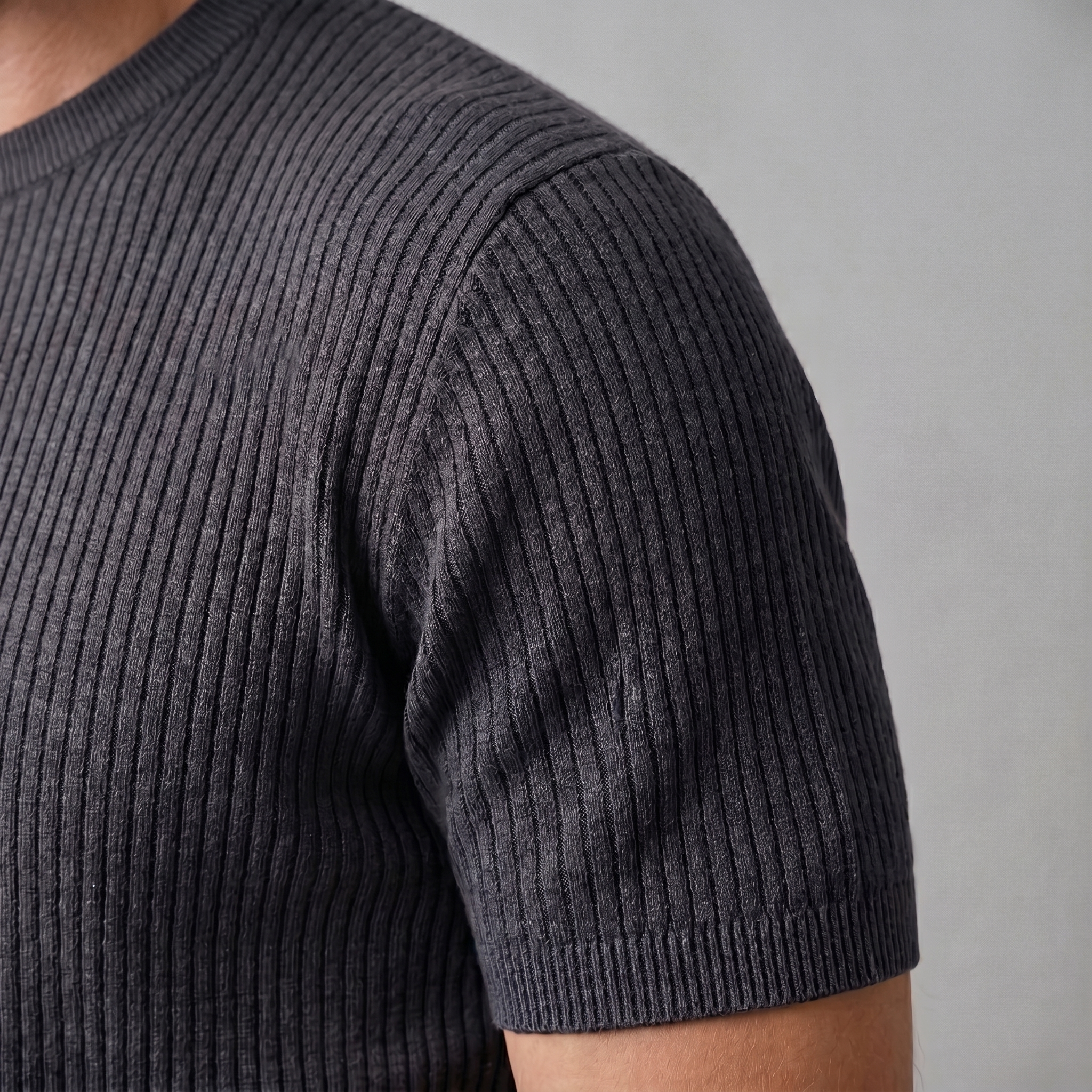 Men's Knitted T-Shirt, Ribbed Short Sleeve Crew Neck Tee – Casual