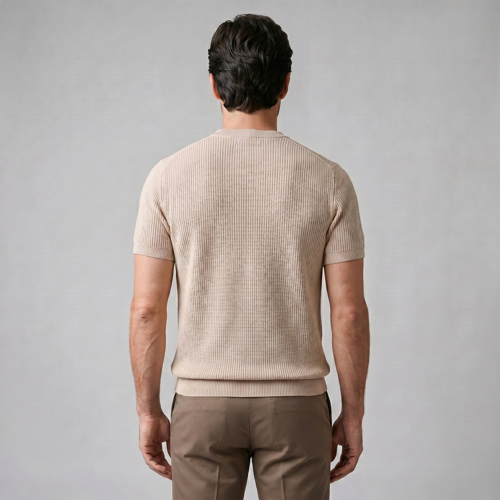 Men's Knitted T-Shirt, Ribbed Short Sleeve Crew Neck Tee – Casual