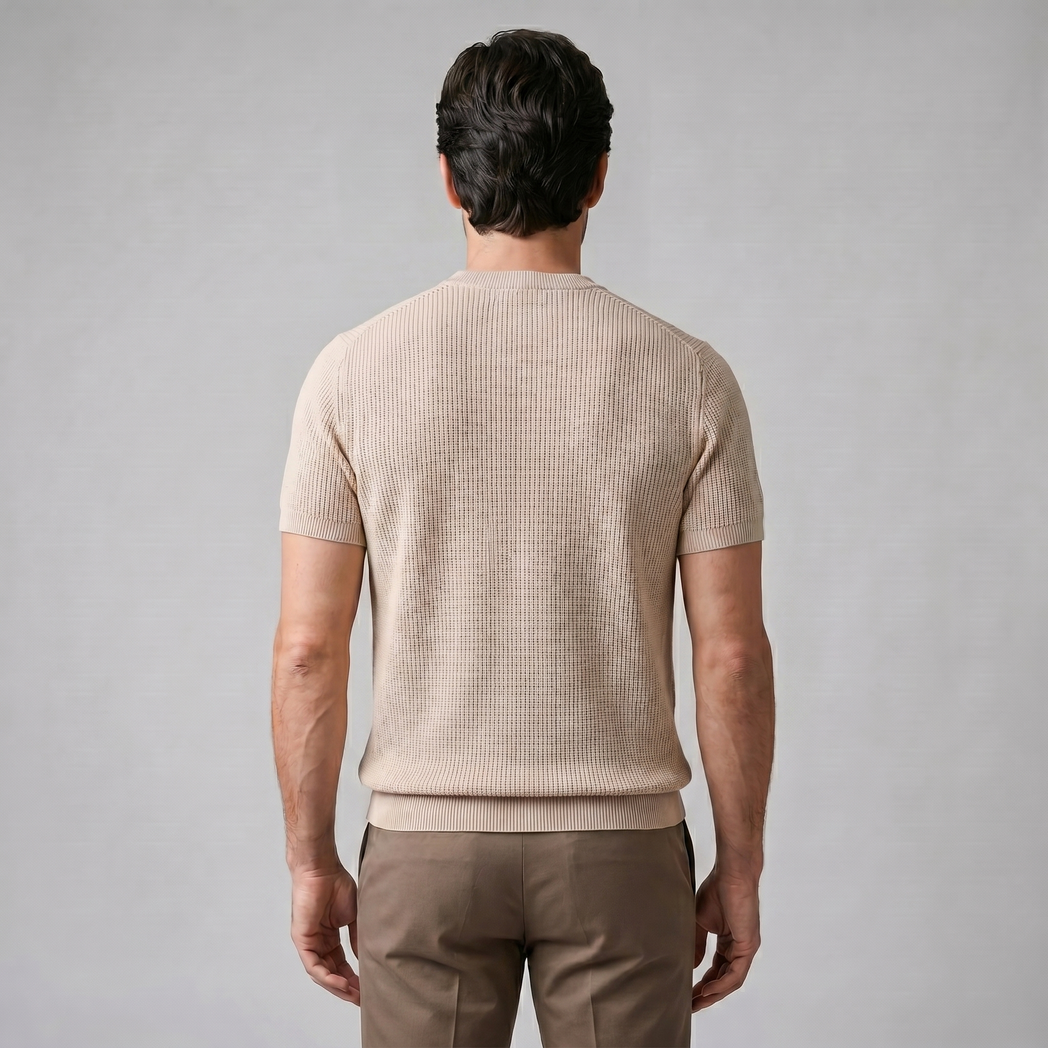 Men's Knitted T-Shirt, Ribbed Short Sleeve Crew Neck Tee – Casual