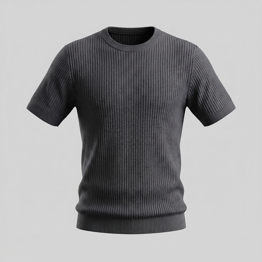 Men's Knitted T-Shirt, Ribbed Short Sleeve Crew Neck Tee – Casual