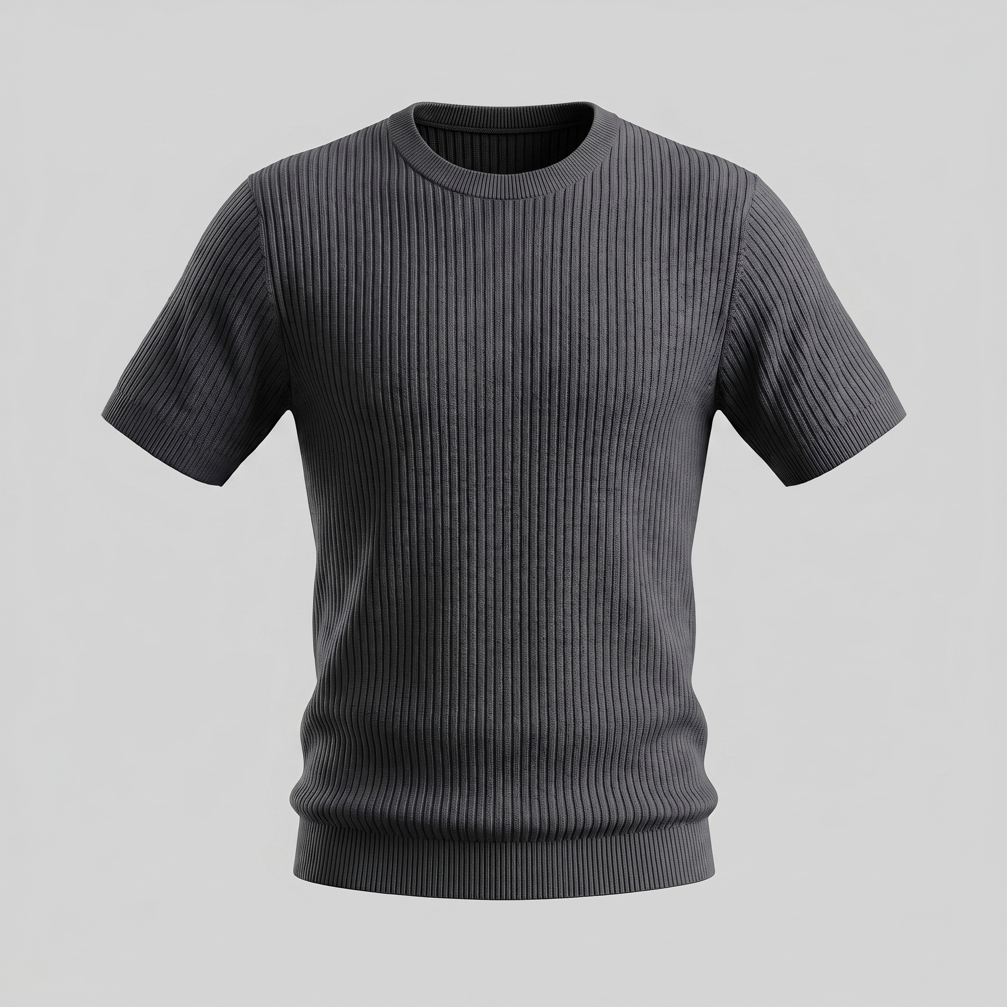 Men's Knitted T-Shirt, Ribbed Short Sleeve Crew Neck Tee – Casual