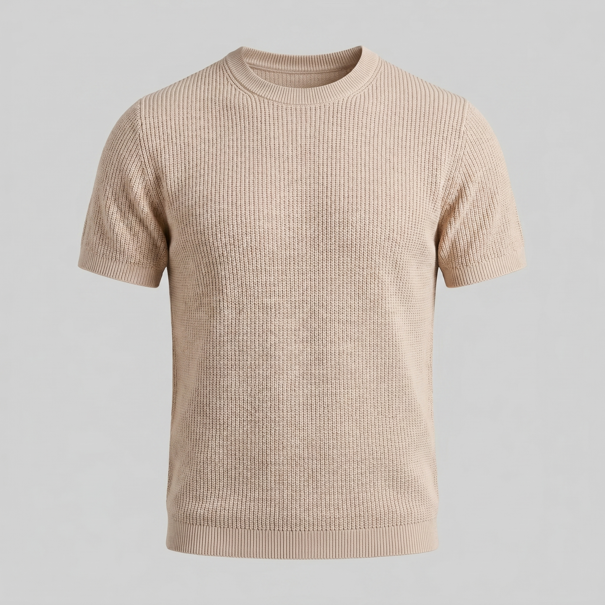 Men's Knitted T-Shirt, Ribbed Short Sleeve Crew Neck Tee – Casual