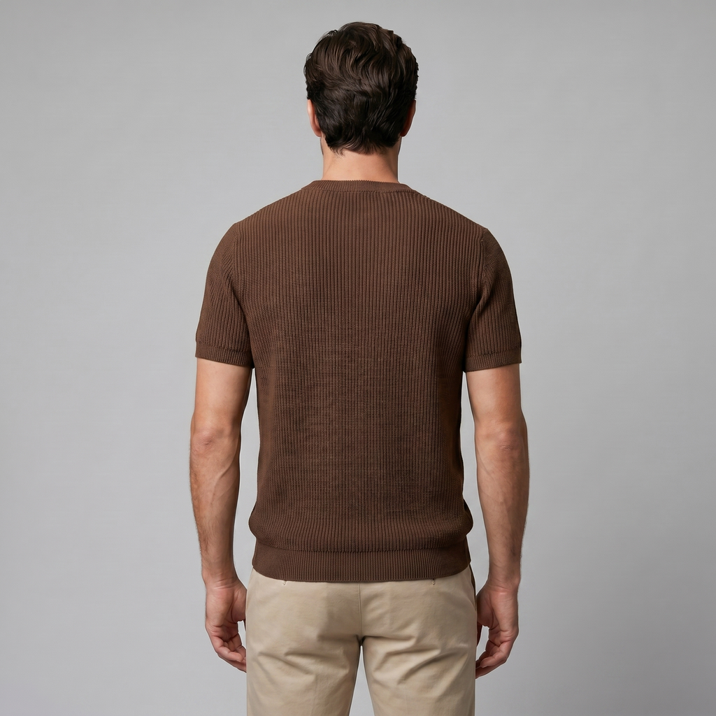 Men's Knitted T-Shirt, Ribbed Short Sleeve Crew Neck Tee – Casual