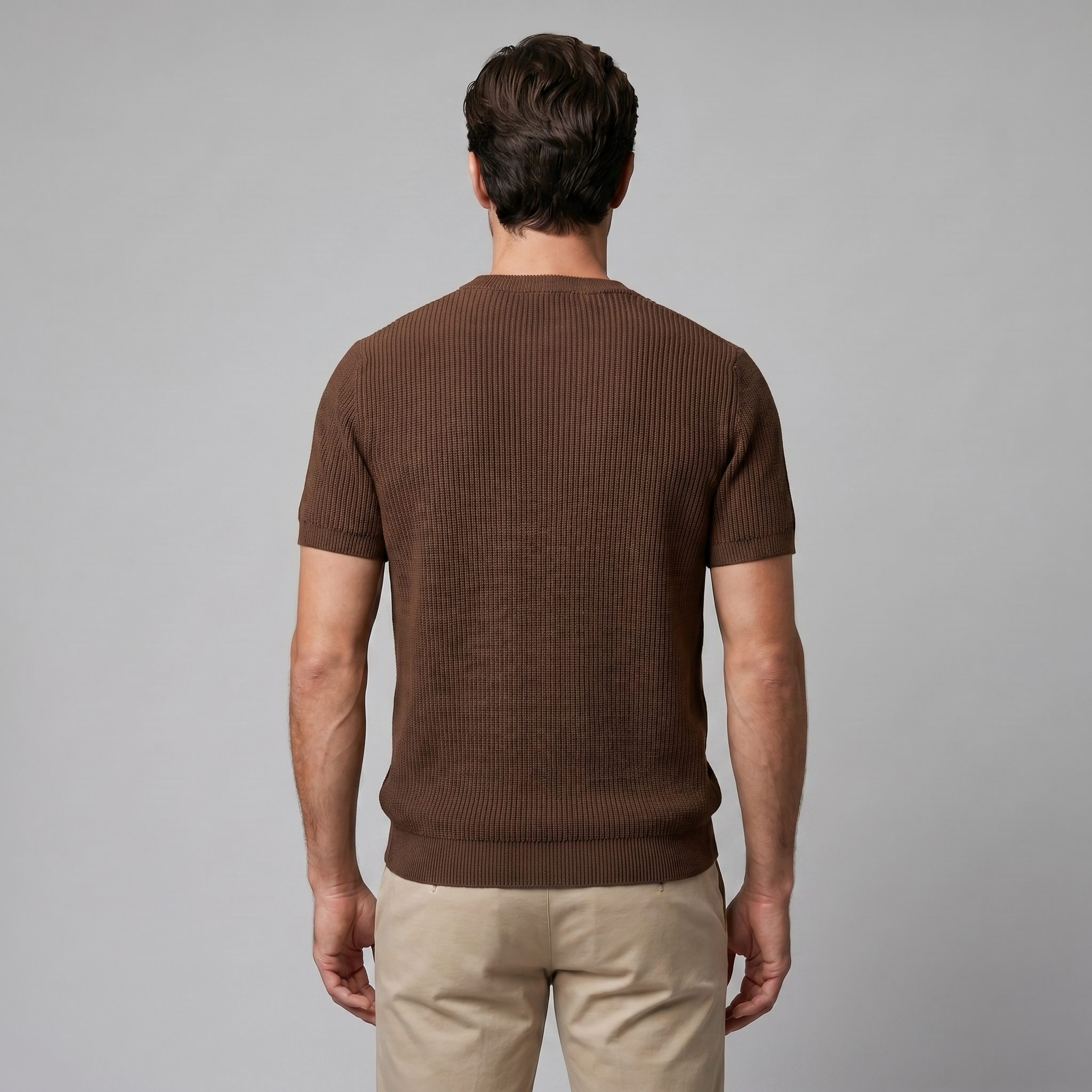 Men's Knitted T-Shirt, Ribbed Short Sleeve Crew Neck Tee – Casual