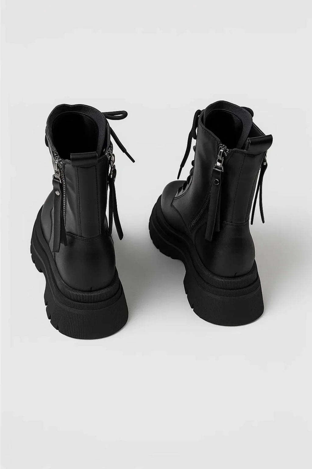 Women's Black Lace Up Chunky Platform Ankle Boots