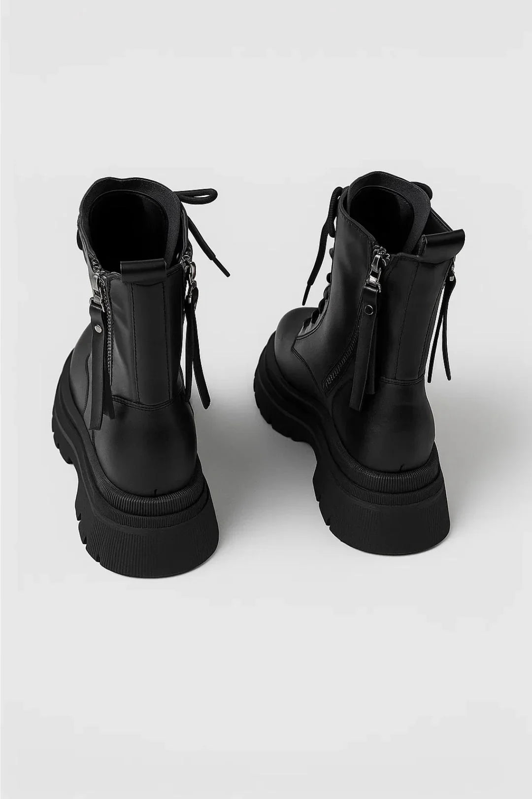 Women's Black Lace Up Chunky Platform Ankle Boots