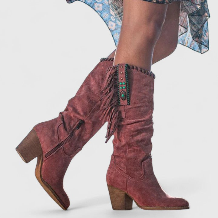 Women's Orthopedic Fringe Boots - Pointed Toe Zip Up Knee High Heels