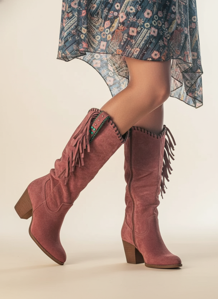 Women's Orthopedic Fringe Boots - Pointed Toe Zip Up Knee High Heels
