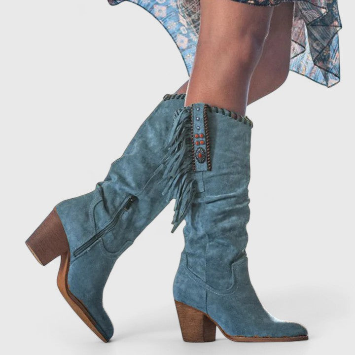 Women's Orthopedic Fringe Boots - Pointed Toe Zip Up Knee High Heels