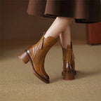Women's Orthopedic Ankle Boots - Leather Zip up Round Toe Block Heel Style