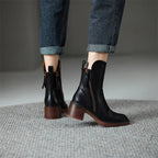 Women's Orthopedic Ankle Boots - Leather Zip up Round Toe Block Heel Style