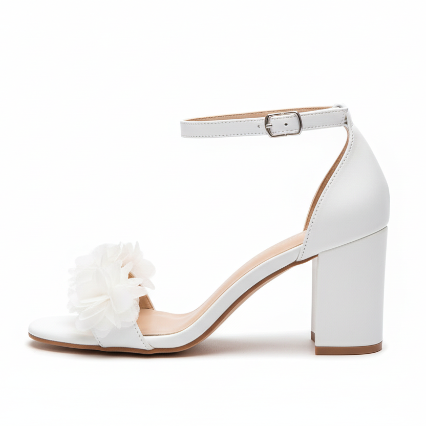 Women’s Floral Strap Heeled Sandals – Elegant Block Heel Ankle Strap Heels