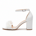 Women’s Floral Strap Heeled Sandals – Elegant Block Heel Ankle Strap Heels