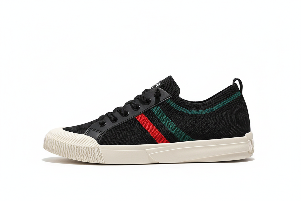 Men's Breathable Knit Lace-Up Trainers – Casual Lightweight Stripe Sneakers