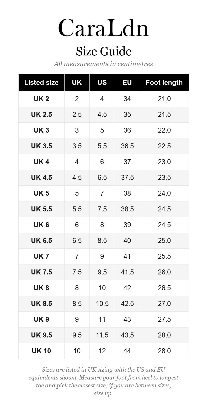Sizing guide