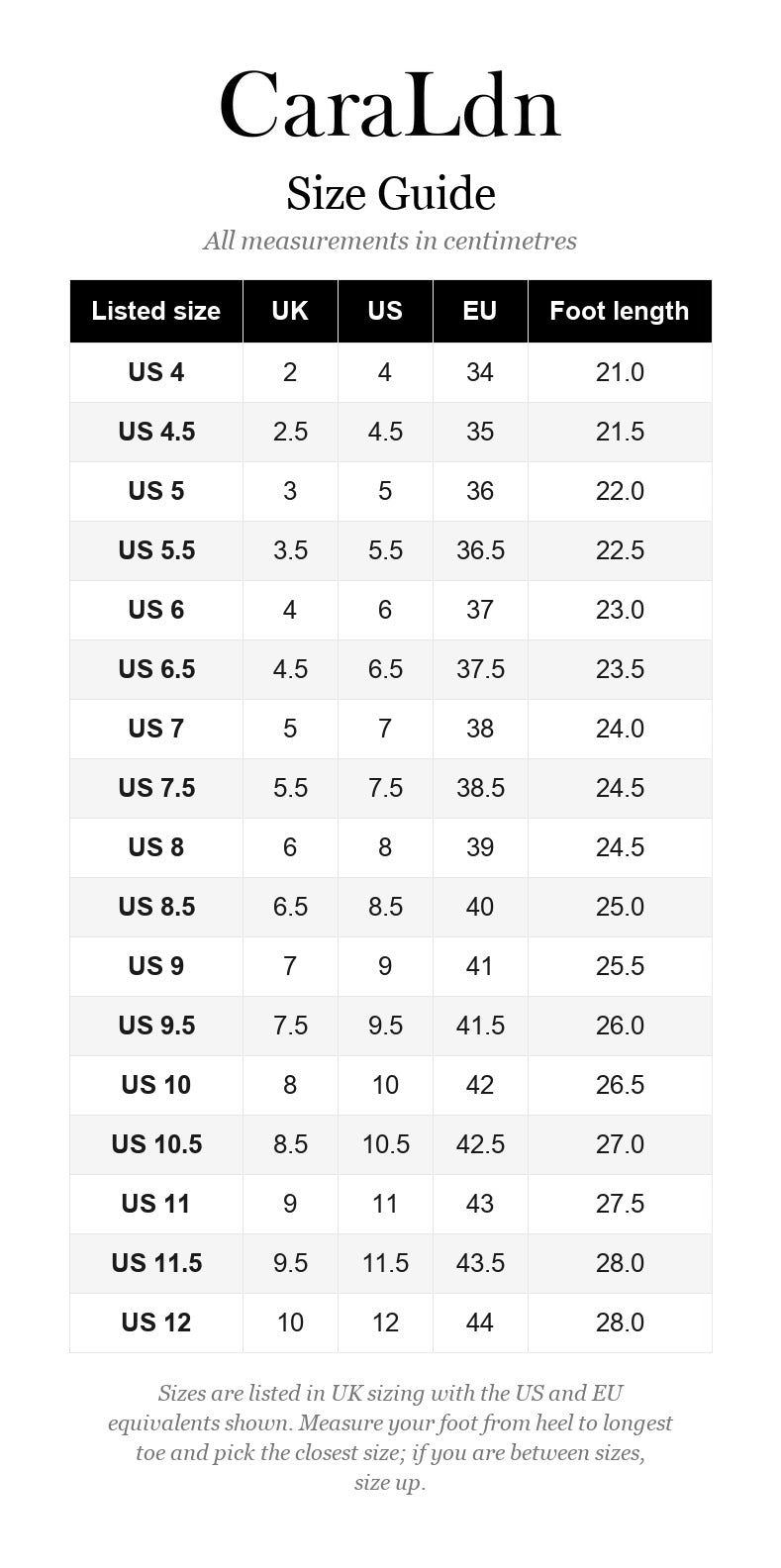 Sizing guide