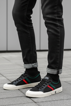 Men's Breathable Knit Lace-Up Trainers – Casual Lightweight Stripe Sneakers