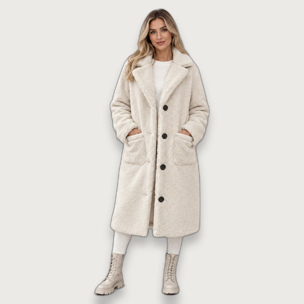 Women's Button-Front Faux Fur Teddy Coat, Fully Lined Straight-Cut Winter Coat