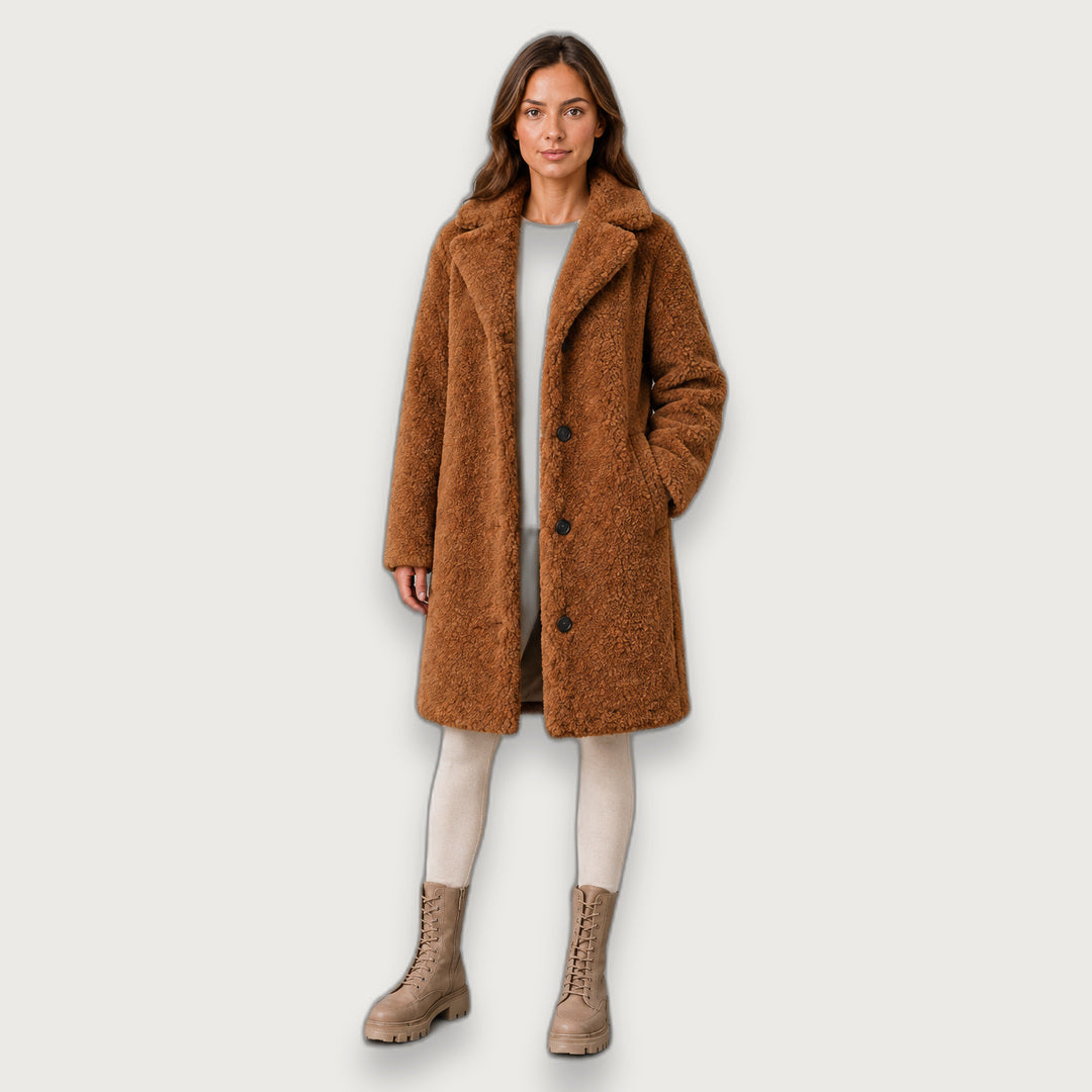Women's Single-Breasted Teddy Coat, Soft Collared Winter Coat in Sizes S to 5XL