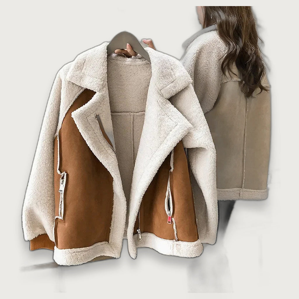 Women's Faux Suede Aviator Jacket, Faux Shearling-Lined Relaxed Winter Jacket