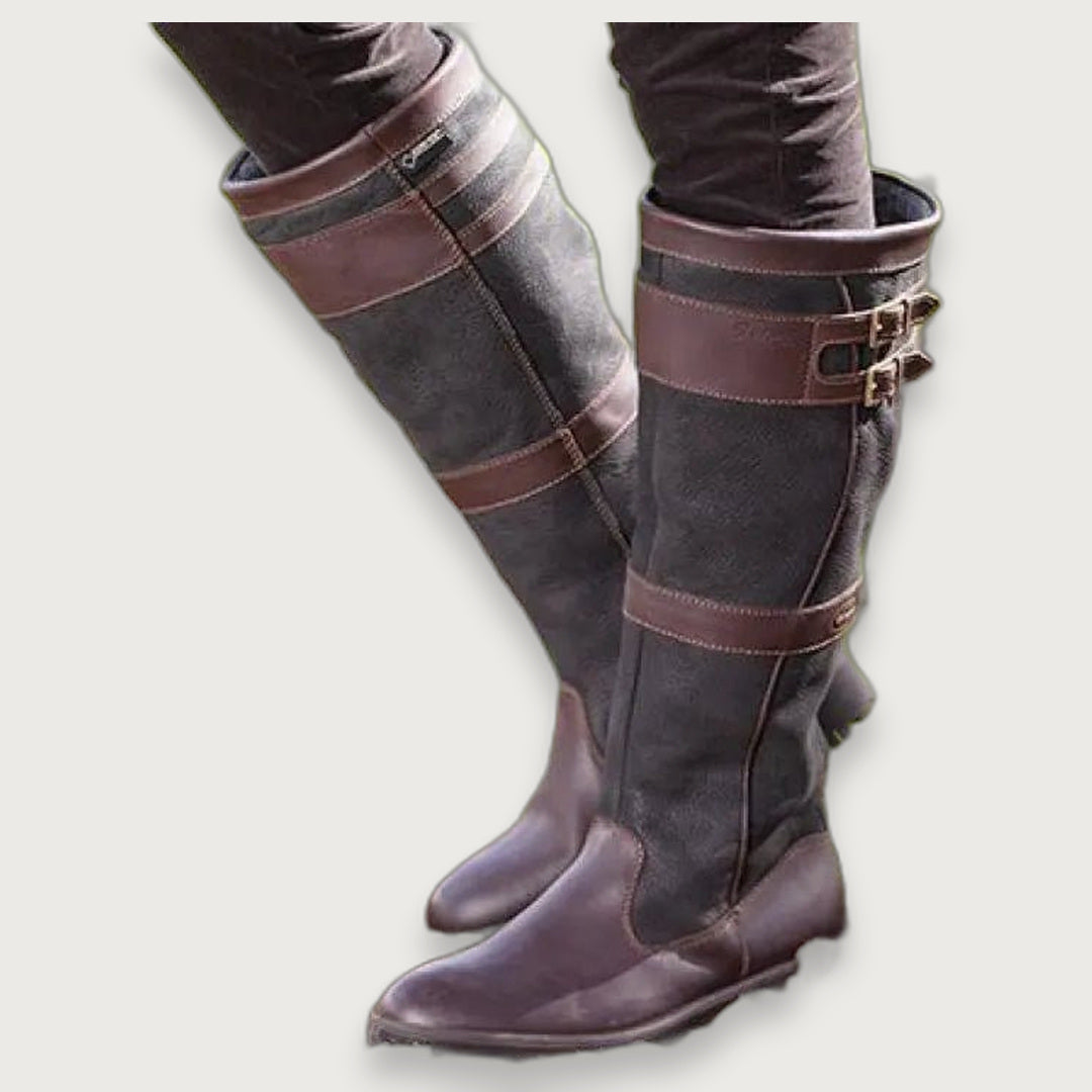 Women's Waterproof Knee High Boots, Twin Strap Shaft Boots with Deep-Tread Sole
