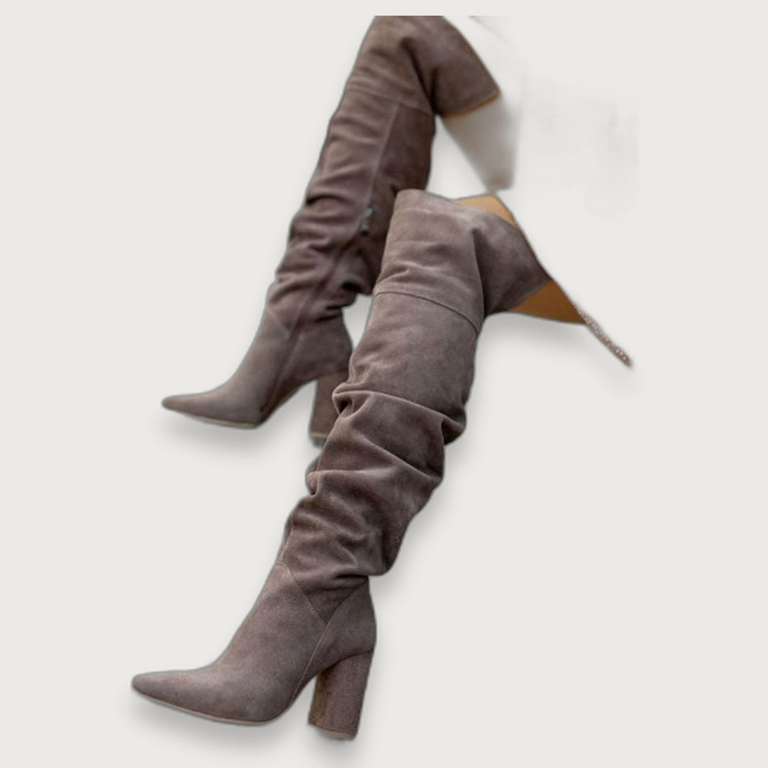 Women's Over-the-Knee Boots, Slouchy Ruched Shaft Pointed Toe Chunky Block Heel