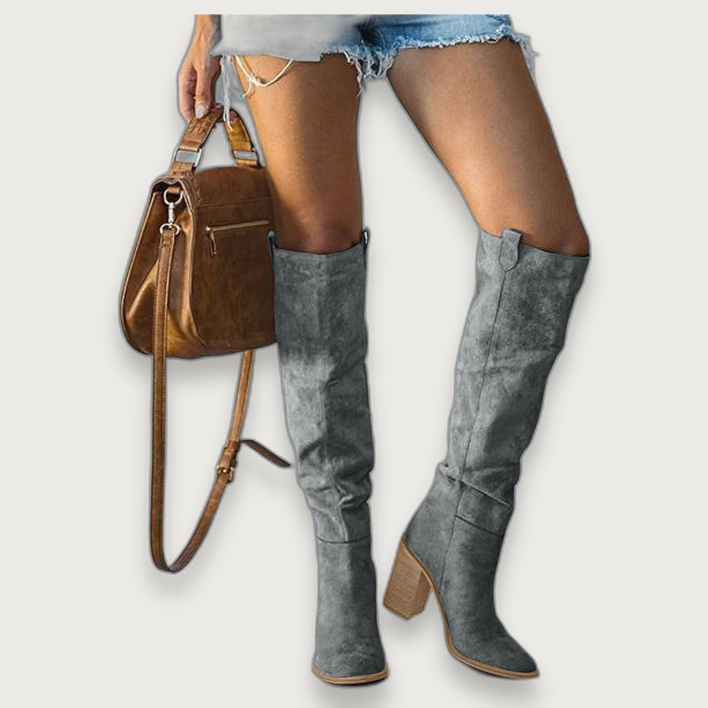Women's Orthopedic Over-the-Knee Boots with Arch Support and Wooden Block Heel
