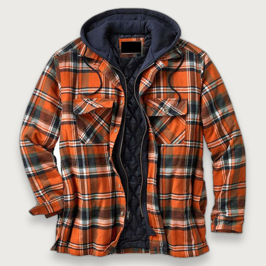 Men's Lumberjack Jacket, Thick Plaid Shirt Jacket with Quilted Lining and Hood