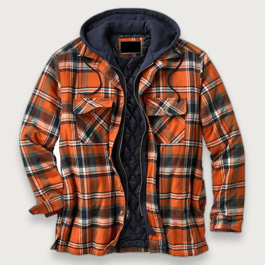 Men's Lumberjack Jacket, Thick Plaid Shirt Jacket with Quilted Lining and Hood