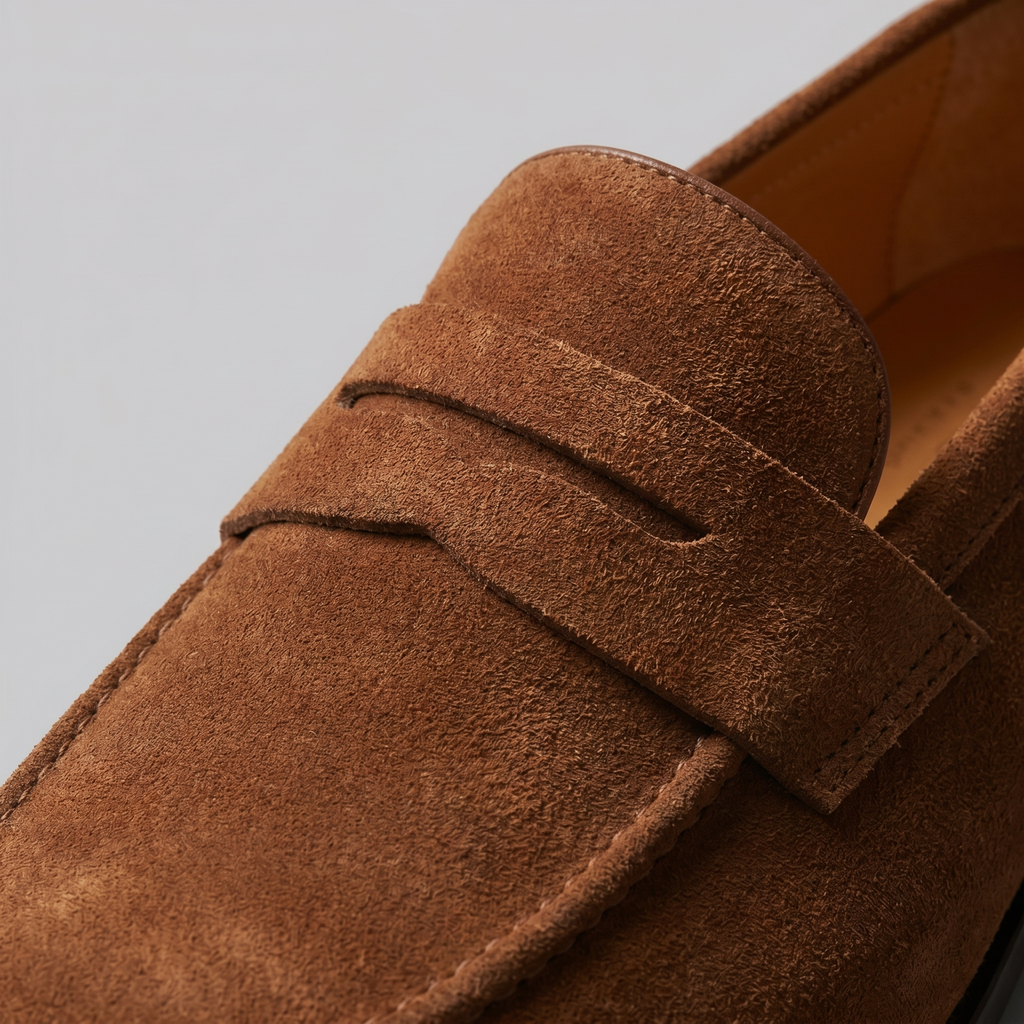 Men's Suede Penny Loafers, Smart Casual Loafers – Leather Sole