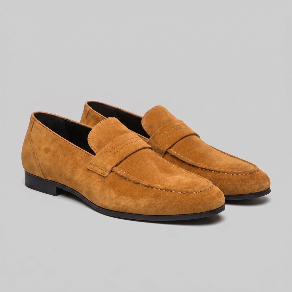 Men's Suede Penny Loafers, Smart Casual Loafers – Leather Sole
