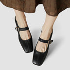Women's Orthopedic Mary Jane Shoes - Square Toe Leather Chunky Heels
