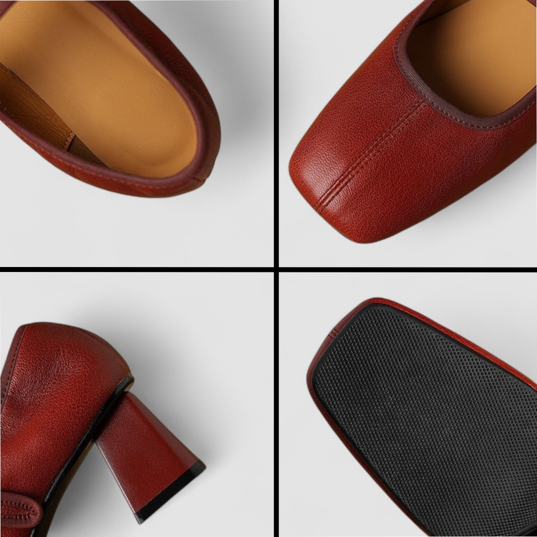 Women's Orthopedic Mary Jane Shoes - Square Toe Leather Chunky Heels
