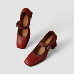 Women's Orthopedic Mary Jane Shoes - Square Toe Leather Chunky Heels