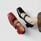 Women's Orthopedic Mary Jane Shoes - Square Toe Leather Chunky Heels