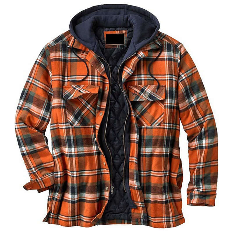 Men's Lumberjack Jacket, Thick Plaid Shirt Jacket with Quilted Lining and Hood