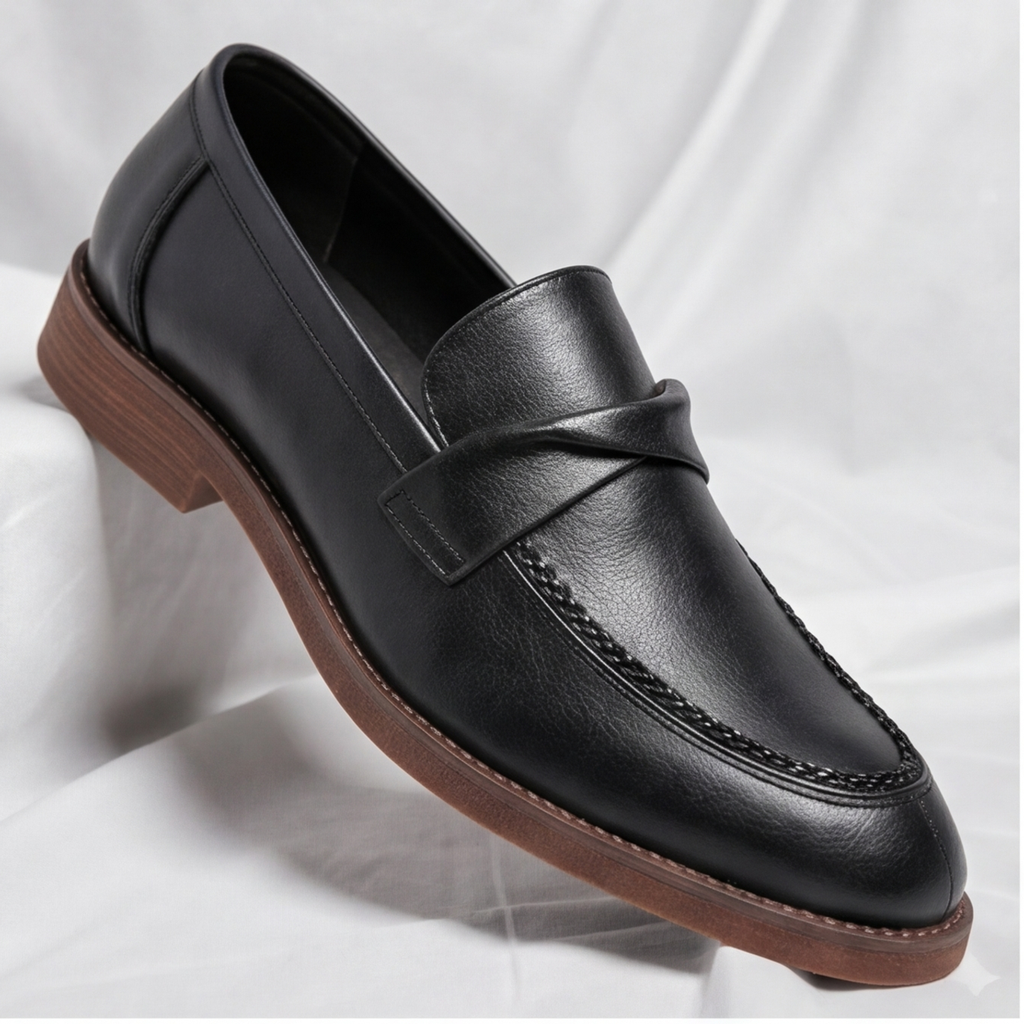 Men's Penny Leather Loafers with Platformed Sole - Pointed Toe Shoes