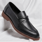 Men's Penny Leather Loafers with Platformed Sole - Pointed Toe Shoes