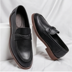 Men's Penny Leather Loafers with Platformed Sole - Pointed Toe Shoes