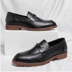 Men's Penny Leather Loafers with Platformed Sole - Pointed Toe Shoes