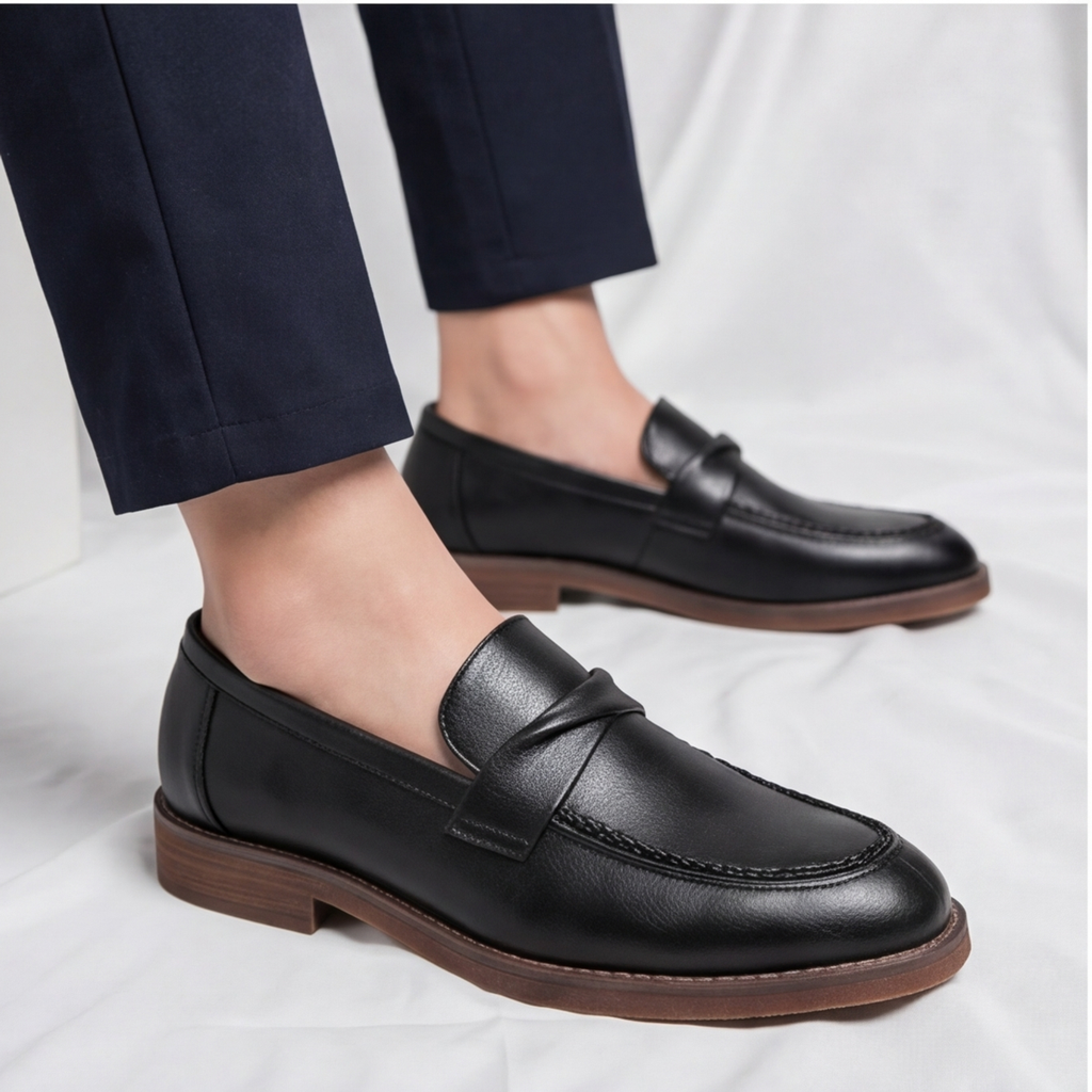 Men's Penny Leather Loafers with Platformed Sole - Pointed Toe Shoes