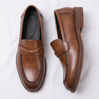Men's Penny Leather Loafers with Platformed Sole - Pointed Toe Shoes