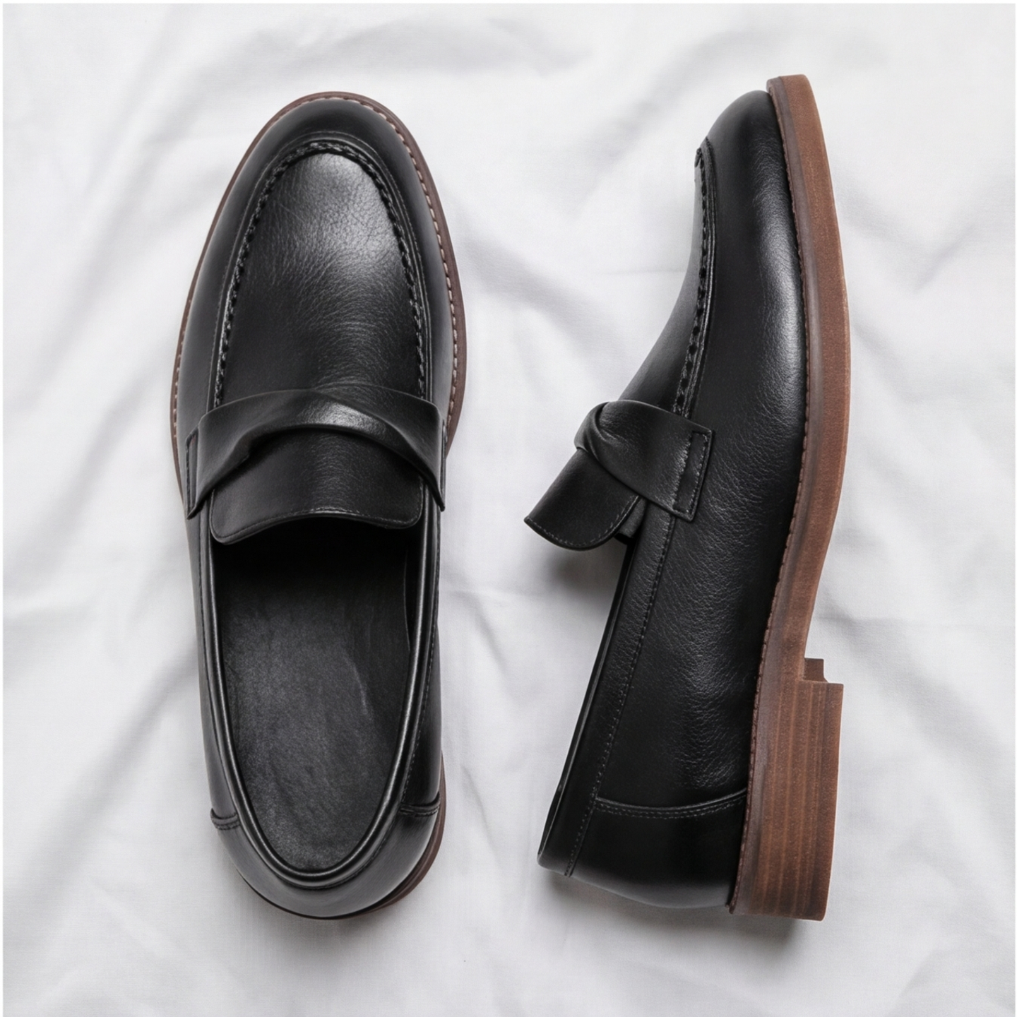 Men's Penny Leather Loafers with Platformed Sole - Pointed Toe Shoes