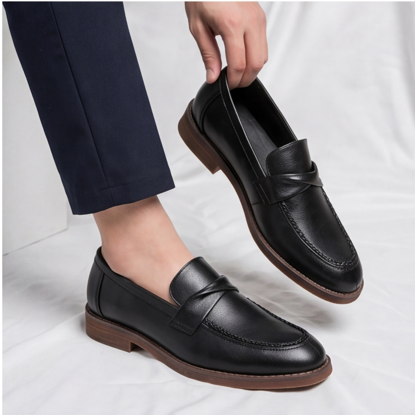 Men's Penny Leather Loafers with Platformed Sole - Pointed Toe Shoes