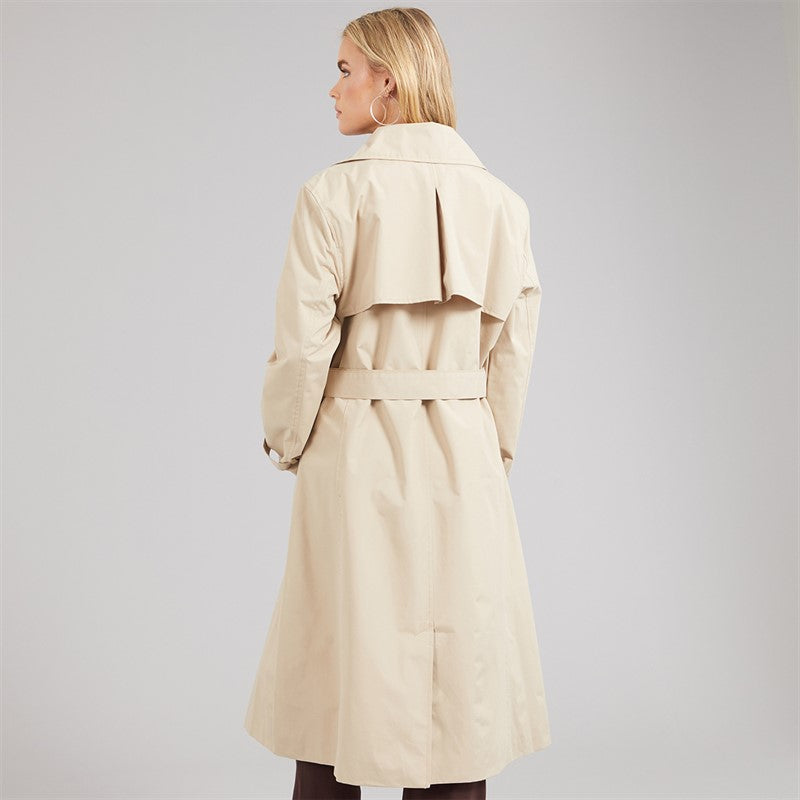 Women's Trench Coat, Double Breasted Belted Midi Trench Coat – Stone