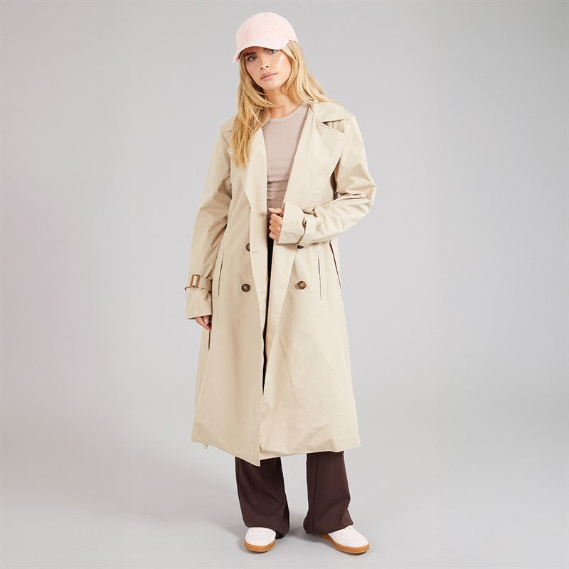 Women's Trench Coat, Double Breasted Belted Midi Trench Coat – Stone