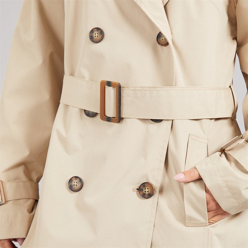 Women's Trench Coat, Double Breasted Belted Midi Trench Coat – Stone