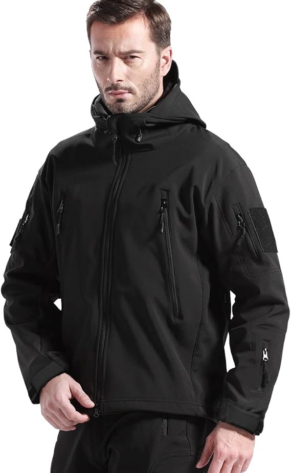 Men's Waterproof Outdoor Set, Windproof Fleece-Lined Hooded Jacket and Cargo Trousers