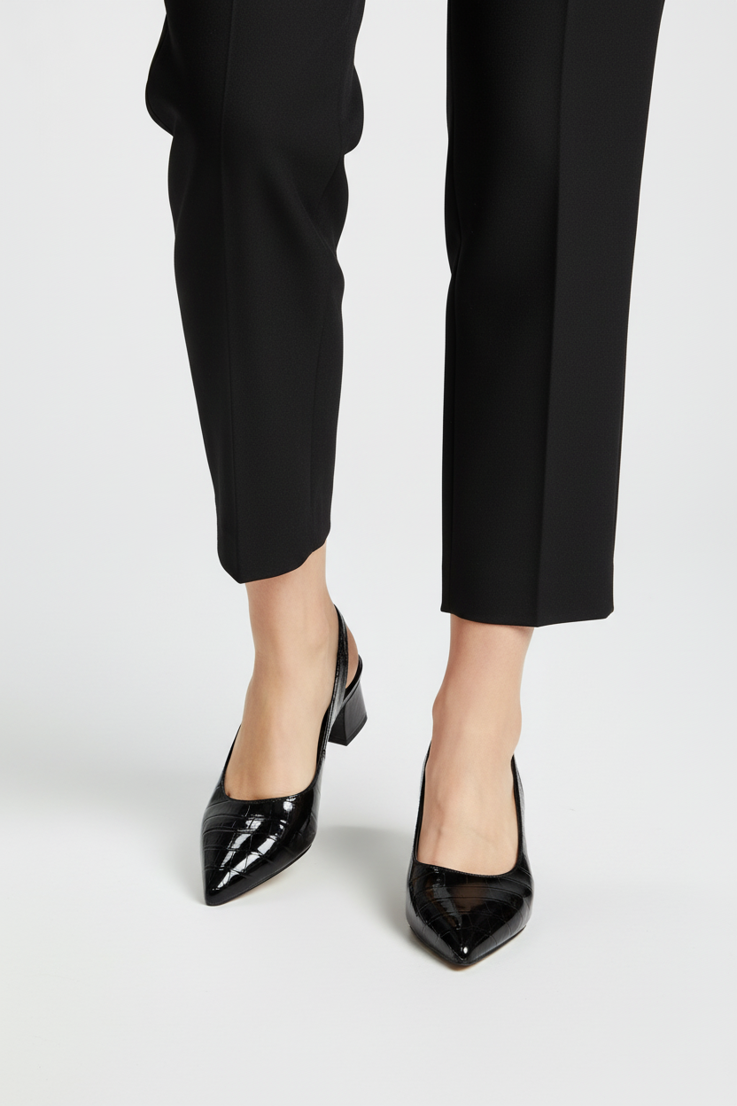 Women’s Croc-Embossed Block Heel Pumps – Pointed Toe Slingback Style
