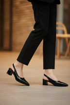 Women’s Croc-Embossed Block Heel Pumps – Pointed Toe Slingback Style